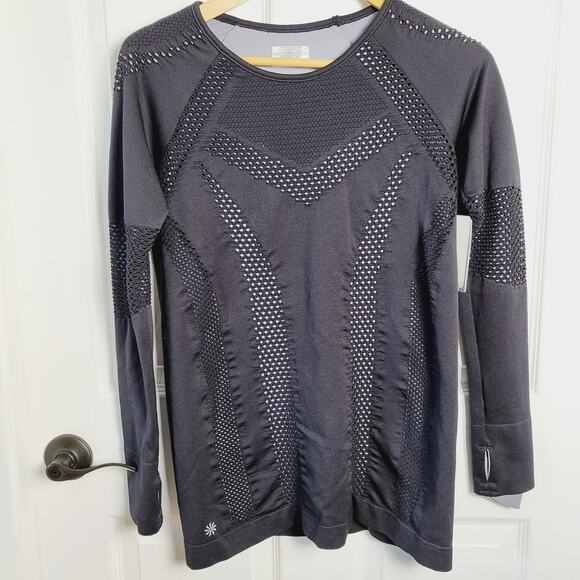 Athleta Shirt Womens Large Black Burpee Laser Cut Double Layer Long Sleeve NEW - Picture 1 of 11